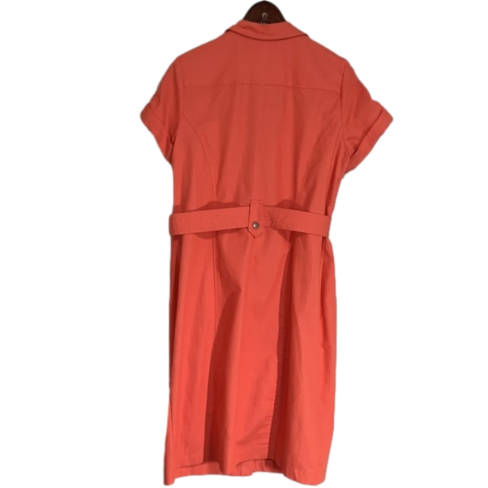 Dress Barn Front Button Belted Short Sleeve Dress Colour Orange Size 10 - Picture 3 of 11